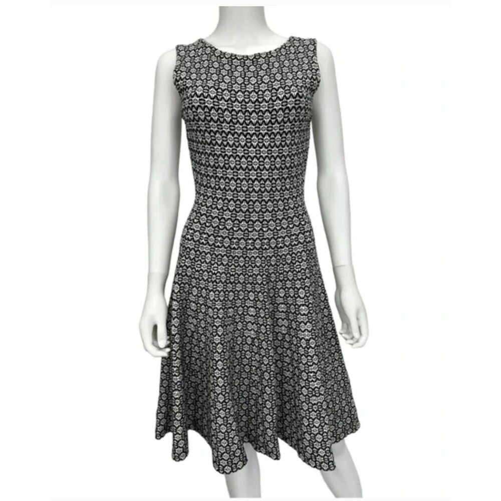 Milly New York Black White Sleeveless Fit Flare Stretch Knit